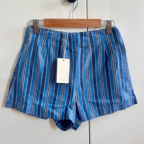 DOEN Carletto Shorts - SIZE 0 - NWT - Organic Cotton - Indigo Stripe - Picture 1 of 4